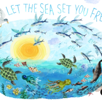YUVAL ZOMMER - LET THE SEA SET YOU FREE! Yuval ZOMMER, author, illustrator, environmentalist and friend of the ICPBS has created this wonderful postcard for SEA CHANGE